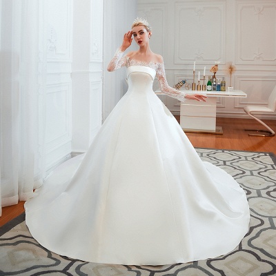 Princess Bridal Gowns with Cathedral Train Long Sleeves Wedding Dresses_8