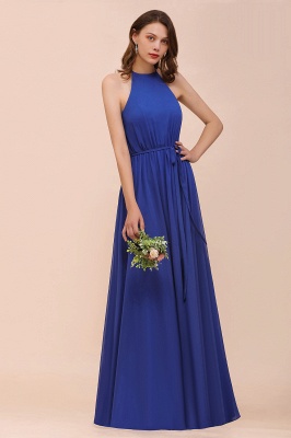 Elegant Halter Royal Blue Ruched Chiffon Bridesmaid Dress Front Slit Long Wedding Guest Dress_4