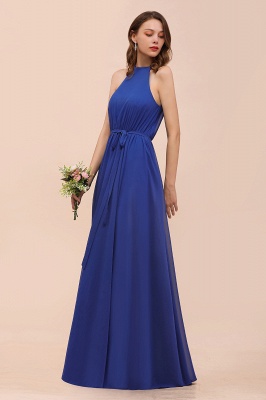 Elegant Halter Royal Blue Ruched Chiffon Bridesmaid Dress Front Slit Long Wedding Guest Dress_7