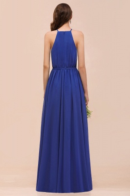 Elegant Halter Royal Blue Ruched Chiffon Bridesmaid Dress Front Slit Long Wedding Guest Dress_3