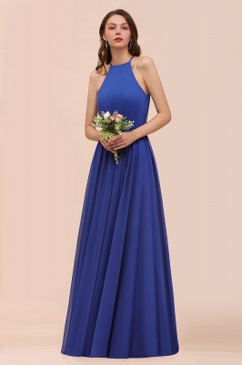 Elegant Halter Royal Blue Ruched Chiffon Bridesmaid Dress Front Slit Long Wedding Guest Dress_6