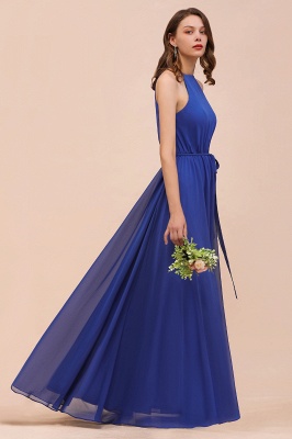 Elegant Halter Royal Blue Ruched Chiffon Bridesmaid Dress Front Slit Long Wedding Guest Dress_5