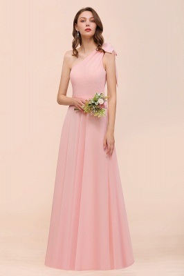 One Shoulder Pink  Bridesmaid Dress Sleeveless Chiffon Long Wedding Guest Dress_5