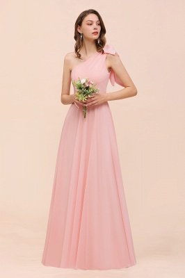 One Shoulder Pink  Bridesmaid Dress Sleeveless Chiffon Long Wedding Guest Dress_4