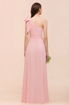 One Shoulder Pink  Bridesmaid Dress Sleeveless Chiffon Long Wedding Guest Dress_3