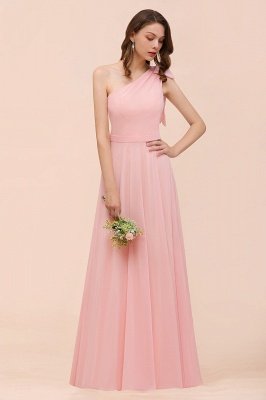 One Shoulder Pink  Bridesmaid Dress Sleeveless Chiffon Long Wedding Guest Dress_8