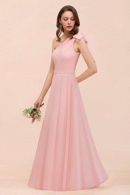 One Shoulder Pink  Bridesmaid Dress Sleeveless Chiffon Long Wedding Guest Dress_7