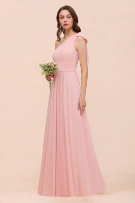 One Shoulder Pink  Bridesmaid Dress Sleeveless Chiffon Long Wedding Guest Dress_1