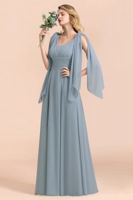 Gorgeous Dusty Blue Ruffle Chiffon Long Bridesmaid Dresses_1