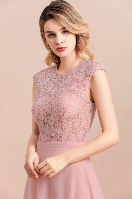 Elegant Scoop Neck Dusty Pink Lace Chiffon Bridesmaid Dress_8
