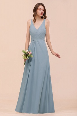 Elegant V-Neck Dusty Blue Chiffon Bridesmaid Dress Sleeveless Floor Length Wedding Guest Dress_8