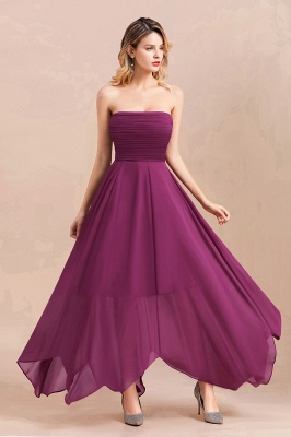 Strapless Orchid Ruched Chiffon Bridesmaid Dress Backless Ankle Length Wedding Party Dress_4
