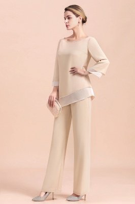 Round-Neck Champagne Chiffon Mother of Bride Jumpsuit for Wedding Guest_10