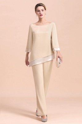 Round-Neck Champagne Chiffon Mother of Bride Jumpsuit for Wedding Guest_4