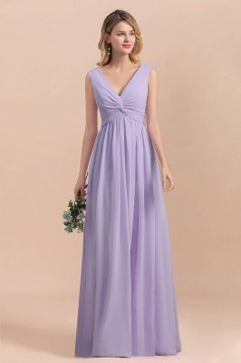 Chic Lilac A-line Chiffon Bridesmaid Dress Sleeveless V-Neck Long Wedding Guest Dress_4