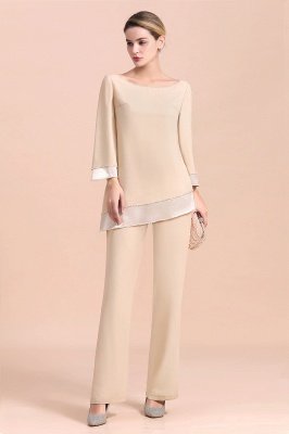 Round-Neck Champagne Chiffon Mother of Bride Jumpsuit for Wedding Guest_1