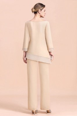 Round-Neck Champagne Chiffon Mother of Bride Jumpsuit for Wedding Guest_3