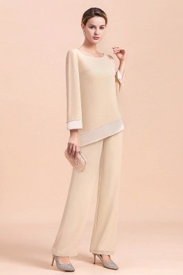Round-Neck Champagne Chiffon Mother of Bride Jumpsuit for Wedding Guest_11