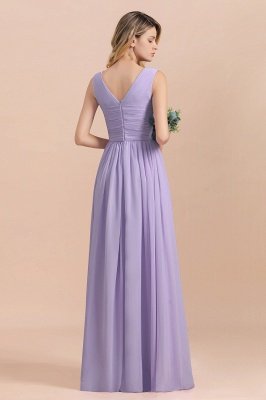 Chic Lilac A-line Chiffon Bridesmaid Dress Sleeveless V-Neck Long Wedding Guest Dress_3
