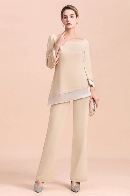 Round-Neck Champagne Chiffon Mother of Bride Jumpsuit for Wedding Guest_8