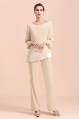 Round-Neck Champagne Chiffon Mother of Bride Jumpsuit for Wedding Guest_6