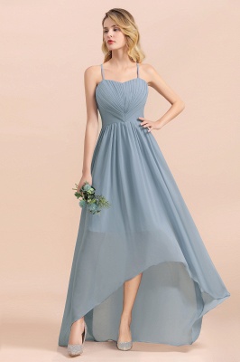 Stylish Halter Dusty Blue Hi-Lo Bridesmaid Dresses Backless Wedding Guest Dress_9