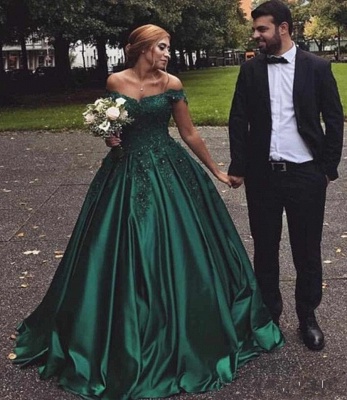 Vintage Appliques Off-the-shoulder Ball Gown Prom Dresses_5