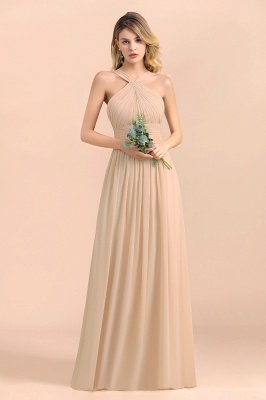 Gorgeous Halter Ruffle Chiffon Champagne Bridesmaid Dress Floor Length Wedding Party Dress_5