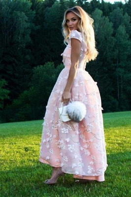 Elegant Tea-length Lace Appliques A-line Prom Dresses_2