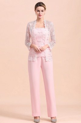 Strapless Appliques Pink Mother of Bride Jumpsuit with Long Sleeves Wraps