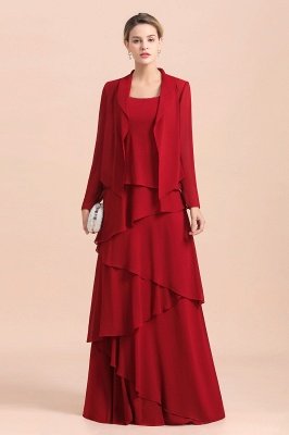 Burgundy Chiffon Mother of the Bride Dress Ruffles With Jacket