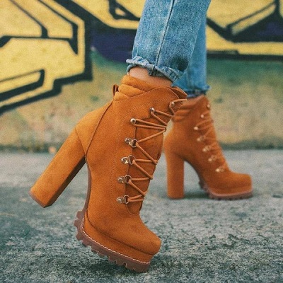 Women High Heel Boots Waterproof Ankle Boots  Chunky Boots for Autumn/Winter_2