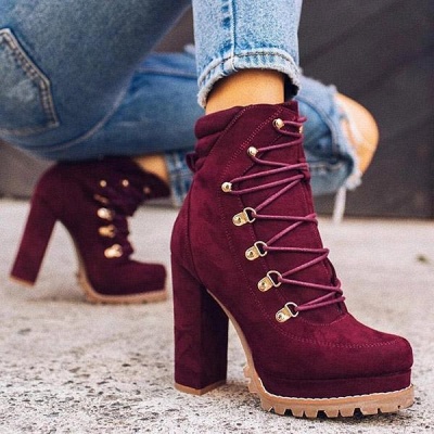 Women High Heel Boots Waterproof Ankle Boots  Chunky Boots for Autumn/Winter_1