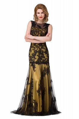 DANIELA | Scoop Neck Mermaid Black lace Applique Evening Prom dresses_4