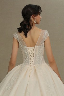Cap Sleeve Aline Cathedral wedding dress Tulle Lace Appliques Garden Bridal Gown_8
