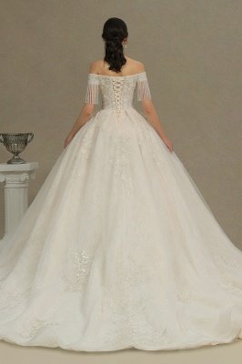 Off-the-Shoulder Ball Gown with Tassels Aline Wedding Dresses for Women_5