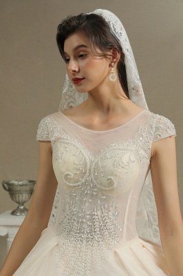 Cap Sleeve Aline Cathedral wedding dress Tulle Lace Appliques Garden Bridal Gown_3