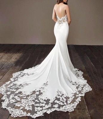 Spaghetti Strap Wedding Dress Sexy Mermaid  Lace Bridal Gown_4