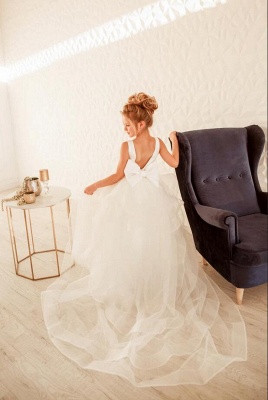 Jewel Neck White Aline Appliques Glitter Flower Girl Dress Princess Dress for Girls_3