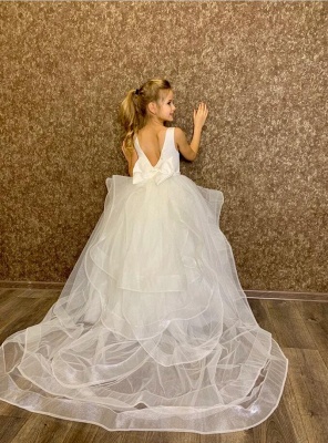 Jewel Neck White Aline Appliques Glitter Flower Girl Dress Princess Dress for Girls_7