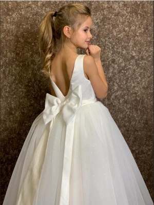 Jewel Neck White Aline Appliques Glitter Flower Girl Dress Princess Dress for Girls_5