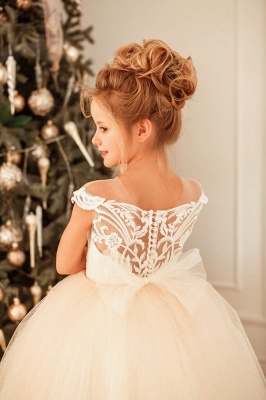 Cute Cap Sleeves Tulle Lace Appliques Christmas Party Dress White Flower Girl Dress for Princess_3