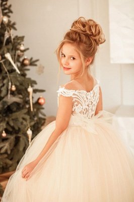 Cute Cap Sleeves Tulle Lace Appliques Christmas Party Dress White Flower Girl Dress for Princess_4