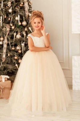 Cute Cap Sleeves Tulle Lace Appliques Christmas Party Dress White Flower Girl Dress for Princess_1