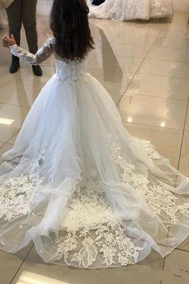 Scoop Neck Long Sleeves Little Girl Dress for Wedding Floral Lace Flower Girl Dress_2