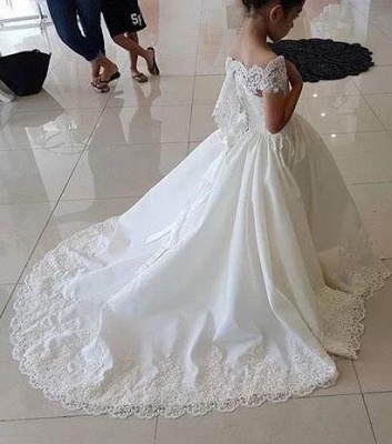 Lovely Cap Sleeves White Lace Flower Girl Dress Wedding Party Dress for Kids_2
