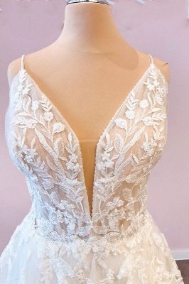 Elgant Floral Lace Tulle Lace Wedding Dress Sleeveless V-Neck Bridal Dress_3