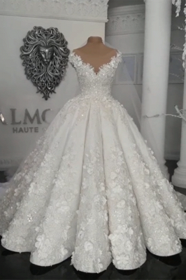 Gorgeous Ball Gown Wedding Dresses UK Off-the-Shoulder Floral Beads Bridal Gowns_2