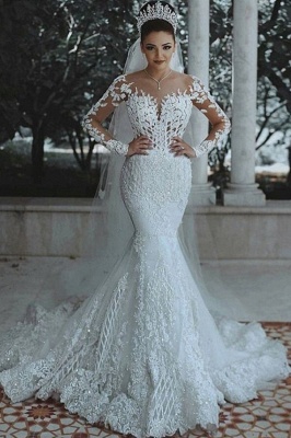 Elegant Long Sleeve Lace Wedding Dress | 2019 Sexy Mermaid Bridal Gowns ...