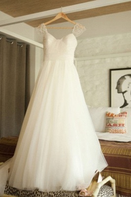 Chic A-Line Cap Sleeves Wedding Dresses UK Simple Tulle Sleeveless Bridal Gowns_2